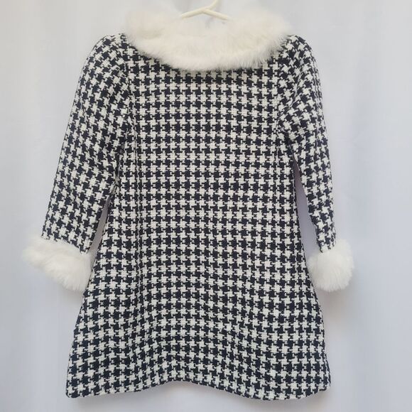 Jessica Ann Houndstooth Coat Faux Fur Collar Cuffs Lightweight Unlined Size 48M - Picture 2 of 6